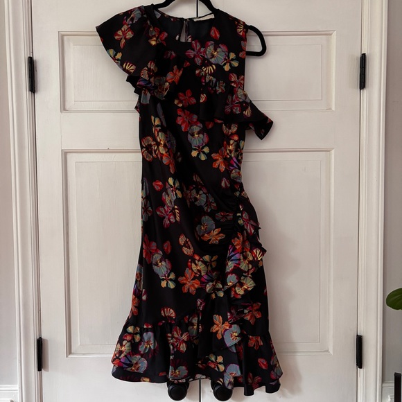 Ulla Johnson Candace Asymmetrical Ruffled Cocktail Dress Floral Lune Size 12 - Picture 5 of 16